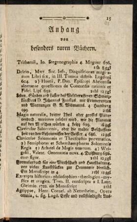 15-16, Anhang von besonders raren Büchern
