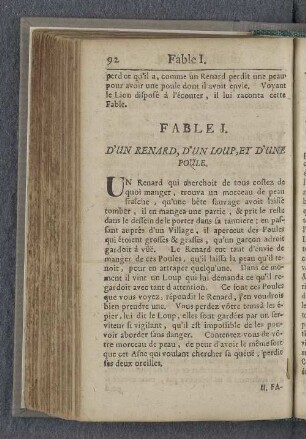 Fable I. D'un renard, d'un loup, et d'une poule.