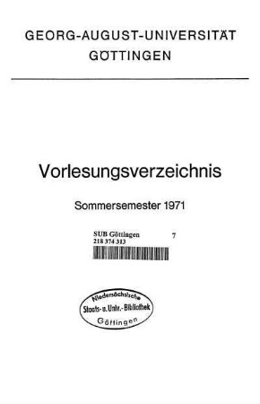 SS 1971: Vorlesungsverzeichnis