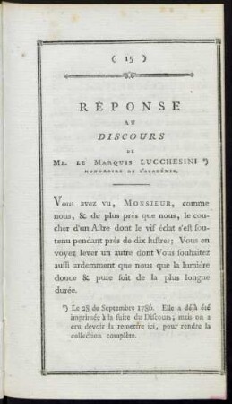 Réponse Au Discours De Mr. Le Marquis Lucchesini Honoraire De L'Acamdémie