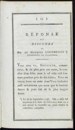 Réponse Au Discours De Mr. Le Marquis Lucchesini Honoraire De L'Acamdémie