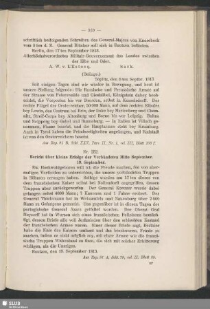 Nr. 252. Bericht über kleine Erfolge der Verbündeten Mitte September. 19. September
