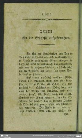XXXIII. Art die Erdäpfel aufzubewahren