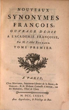 Nouveaux Synonymes François. 1