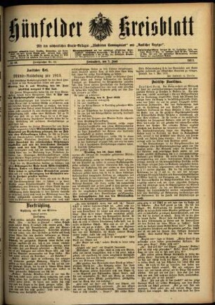 Ausgabe vom Samstag, den 07. Juni 1913.