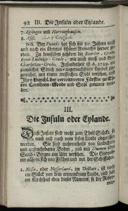 III. Die Insuln oder Eylande.