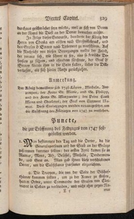 Puncte, die zur Eröffnung des Feldzuges von 1747 festgestellet werden
