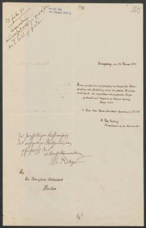 [Brief von Fritz Noetling an die Königliche Bibliothek  vom 22.02.1883]