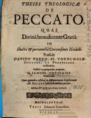Theses Theologicae De Peccato