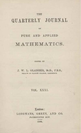 31: The quarterly journal of pure and applied mathematics