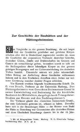 Zur Geschichte der Bauhütten und der Hüttengeheimnisse.