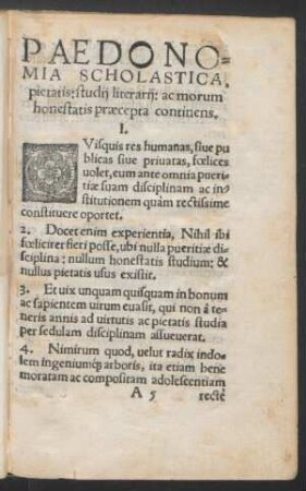 Paedonomia Scholastica, pietatis: studii literarii: ac morum honestatis praecepta continens.