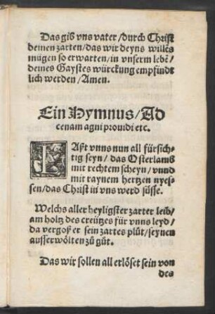 Ein Hymnus/ Ad || cenam agni prouidi etc. ||