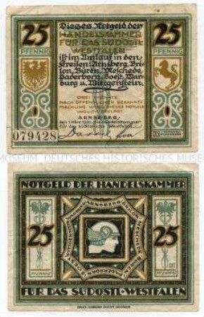 Arnsberg, Handelskammer für das südöstliche Westfalen, Notgeld 25 Pfennig