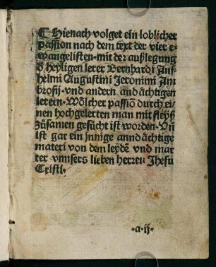 2r, Hienach volget ein loblicher Passion nach dem text der vier evangelisten...