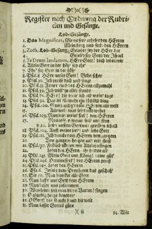 Register nach Ordnung der Rubricken und Gesänge.