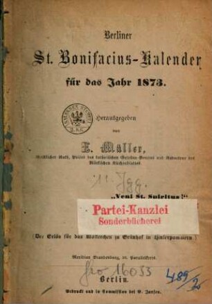 Berliner St.-Bonifacius-Kalender : für d. Jahr .., 1873 = Jg. 11