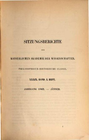 Sitzungsberichte. 39. 1862