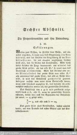 Sechster Abschnitt. Die Proportionenlehre und ihre Anwendung