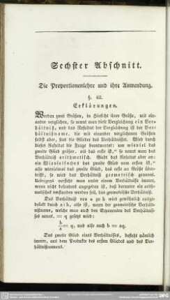 Sechster Abschnitt. Die Proportionenlehre und ihre Anwendung