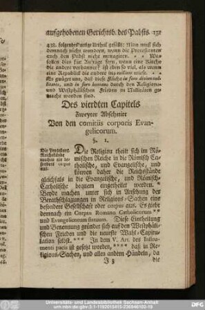Des vierdten Capitels Zweyter Abschnitt Von den comitiis corporis Evangelicorum.