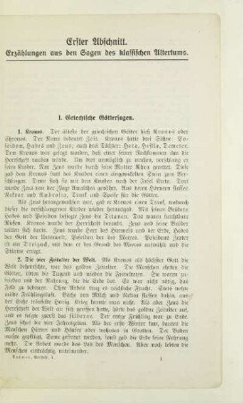 Erster Abschnitt. Erzählungen aus den Sagen des klassischen Altertums