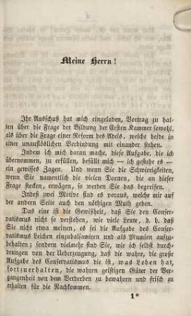 Ueber die Bildung der ersten Kammern und die Adelsreform in Deutschland : ein Vortrag gehalten in dem constitutionell-monarchischen Verein für Freiheit und Gesetzmäßigkeit ; zu München den 5. Juli 1850