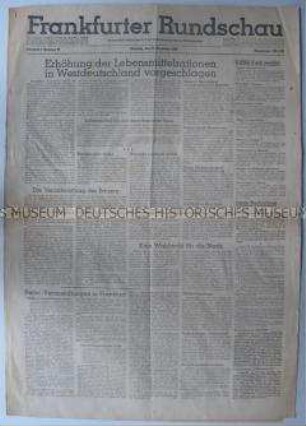 Tageszeitung "Frankfurter Rundschau" u.a. zur Lebensmittel-Bewirtschaftung und zur Vorbereitung des Nürnberger Prozesses