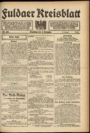 Erste Ausgabe vom Samstag, den 09. Dezember 1916.