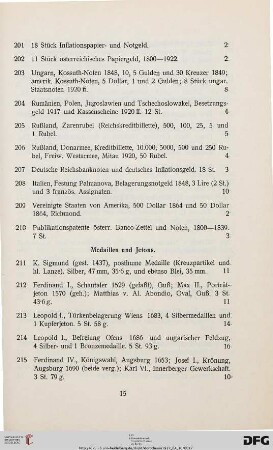 Medaillen und Jetons (Nr. 211-240)