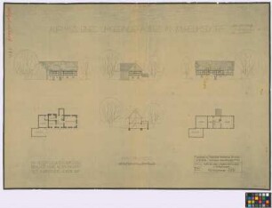 Wilhelmsdorf [Wilhelmsburg] (Landkreis Goldberg): Umgebindehaus. Haupthaus (zwei Seiten-Ansichten, Giebel-Ansicht, Grundriss des Erdgeschosses, Grundriss des Obergeschosses, Querschnitt)