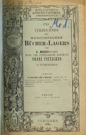 Katalog. 111. 1889 = Abth. 9/10
