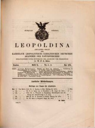 Leopoldina : Mitteilungen der Deutschen Akademie der Naturforscher Leopoldina, 10. 1874