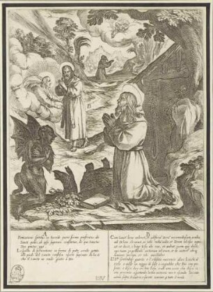 Antonius Abbas betet um Erlösung von den Dämonen (Blatt 8 der Folge zum Leben des Antonius Abbas)