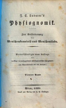 J. C. Lavater's Physiognomik : zur Beförderung der Menschenkenntnis und Menschenliebe, 4