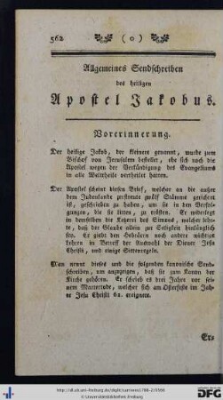 Allgemeines Sendschreiben des heiligen Apostel Jakobus.
