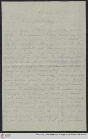 Nachlass Alfred Hettner, Eingegangene Briefe, Korrespondenz Leo Waibel/Alfred Hettner: Brief von Leo Waibel an Alfred Hettner