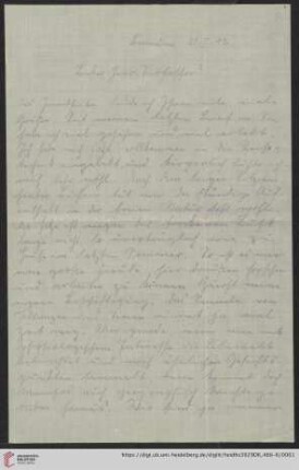 Nachlass Alfred Hettner, Eingegangene Briefe, Korrespondenz Leo Waibel/Alfred Hettner: Brief von Leo Waibel an Alfred Hettner