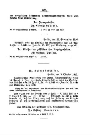 Kriegsbeihilfen : [A. Behörden und Beamte]