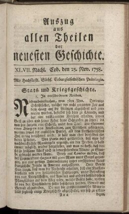 XLVII. Nachl. Cob. den 25. Nov. 1758.
