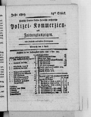 14tes Stück, Ausgabe vom 6. April 1803