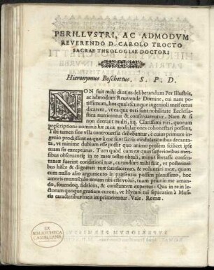 Dedikation an Carolo Trocto sacrae theologiae doctori