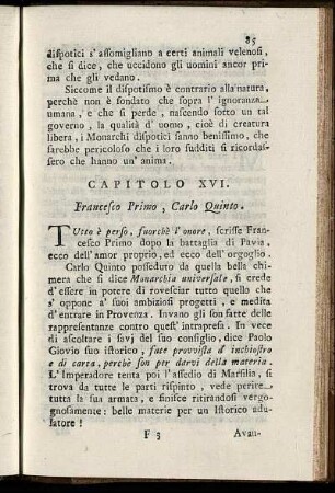 Capitolo XVI. Francesco Primo, Carlo quinto. - Capitolo XX. Ed Ultimo.