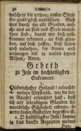 Gebeth zu Jesu im hochheiligsten Sakrament.