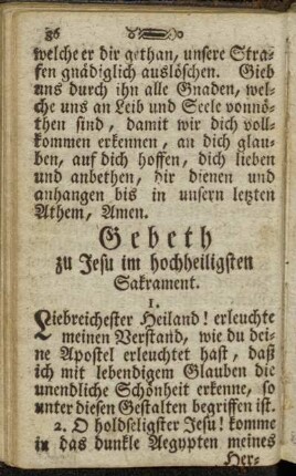 Gebeth zu Jesu im hochheiligsten Sakrament.