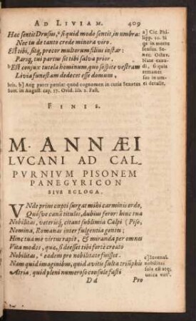 M. Annaei Lucani Ad Calpurnium Pisonem Panegyricon Sive Ecloga.