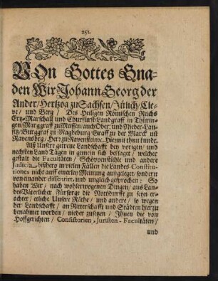 Von Gottes Gnaden Wir Johann Georg der Ander/ Hertzog zu Sachsen/ ...