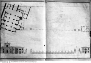 Rom, Auf- und Grundriss der geplanten Einfassung des Pincio an der Ostseite der Piazza del Popolo