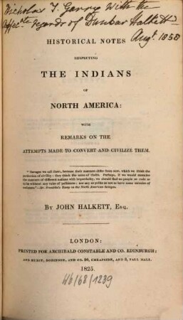 Historical notes respecting the Indians of North-America