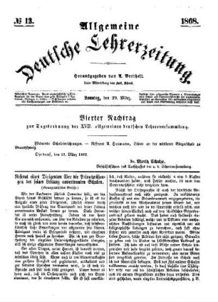 Vierter Nachtrag zur Tagesordnung der XVII. allgemeinen deutschen Lehrerversammlung